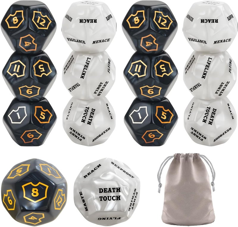Ravonixis 12 Pieces MTG Counter 12 Sided Abilities Keywords Dice Loyalty MTG Life Counter Tokens Dice Buff Tokens Compatible with Magic Card Game Accessories CCG Creature Stats (White) - Image 1